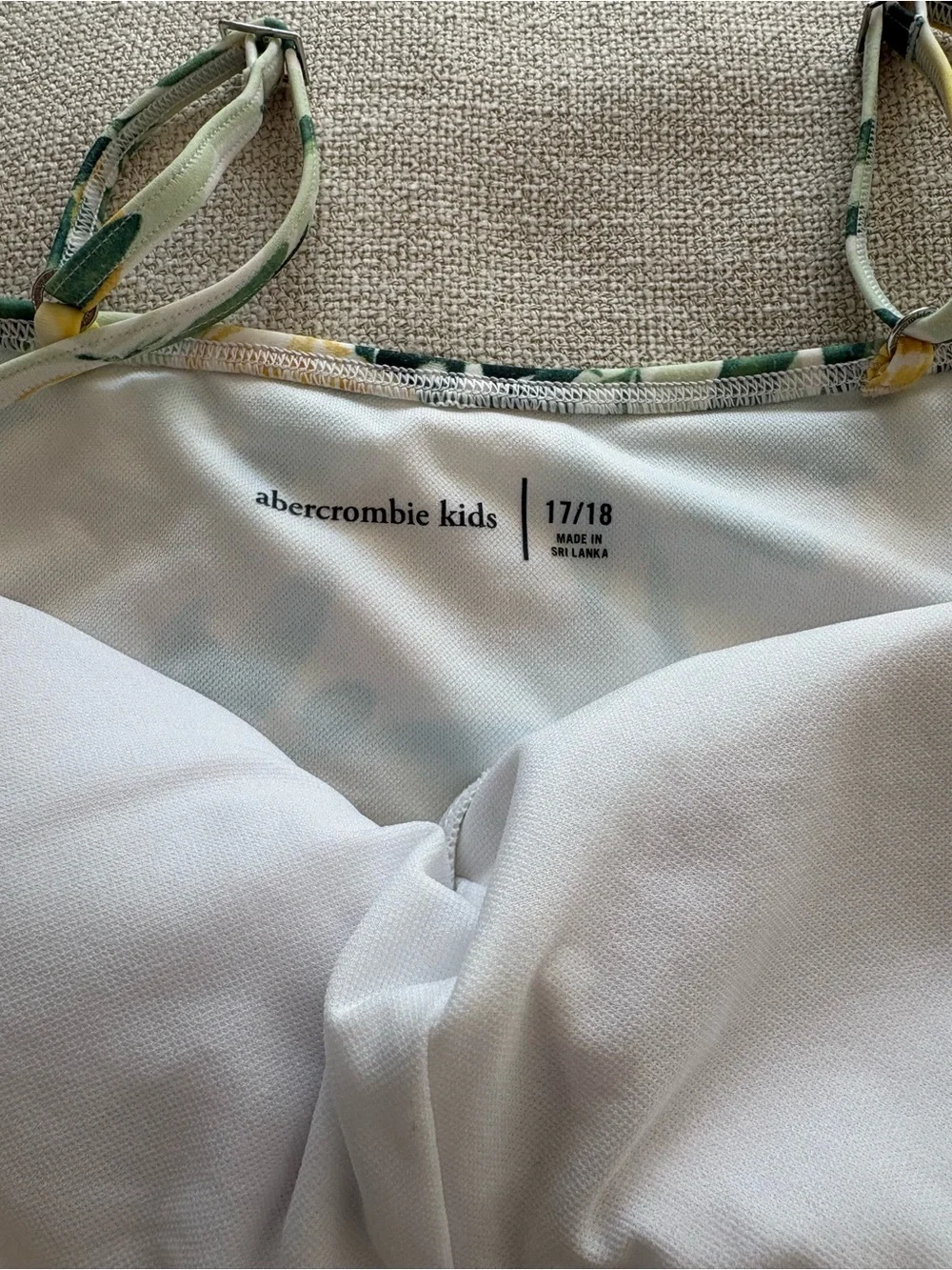 abercrombie kids White Bikini Top with Yellow & Green Trim